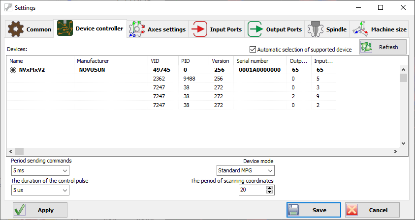 Controllers settings