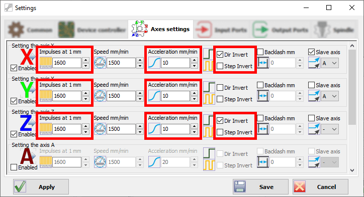 axes setting